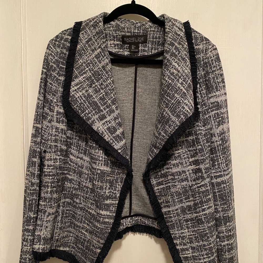 Rachel Zoe Size Large Fringed Trim Open Jacket